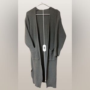 Women's Knee Length Gray Open Front Cardigan